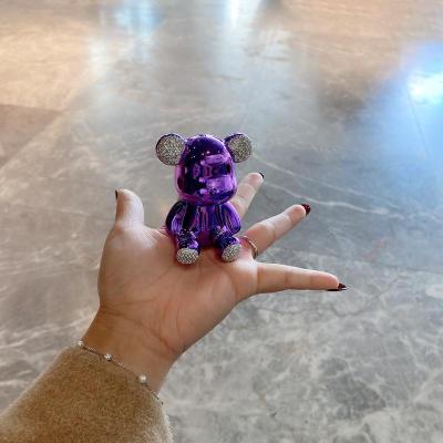 亮紫色 汽车摆件创意个性可爱镶钻小熊车载中控台装饰品高档男女情侣礼物