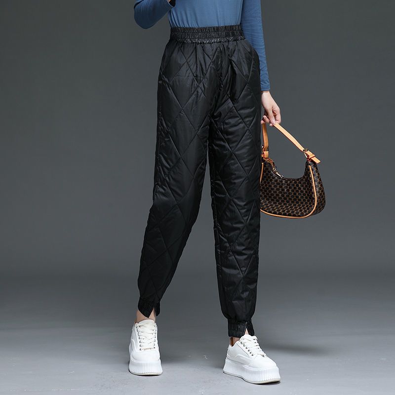 轻薄羽绒棉裤女中老年加厚休闲棉裤防风抗寒高腰束脚保暖裤