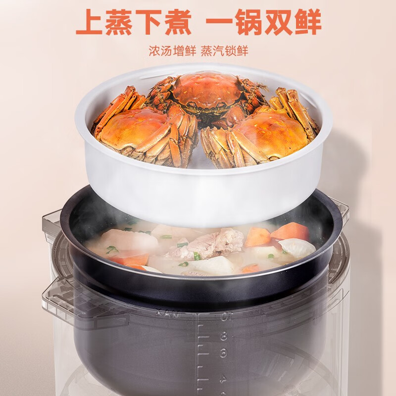 美的(Midea)电压力锅MY-YL60X5-201一锅双胆6L智能去腥提鲜高压锅祛腥提鲜可拆洗内盖