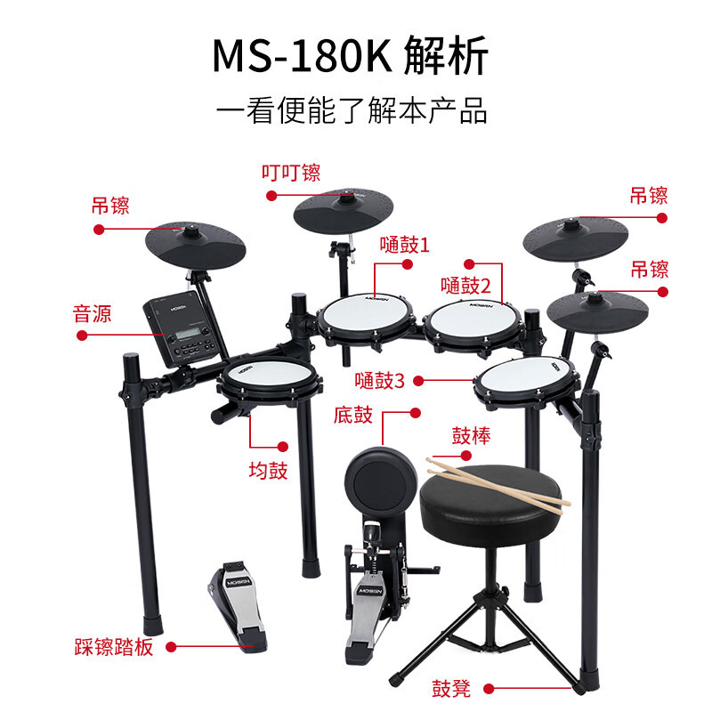 MOSEN莫森MS-180K电子鼓 5鼓4镲演奏款电子鼓演出爵士鼓架子鼓+礼包+音箱