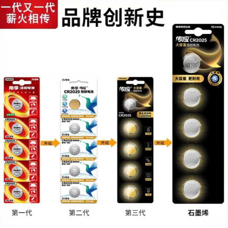 传应南孚石墨烯CR2025纽扣电池5粒3V锂电池 适用大众奔驰比亚迪等汽车钥匙遥控器血糖仪耳温枪等cr2025