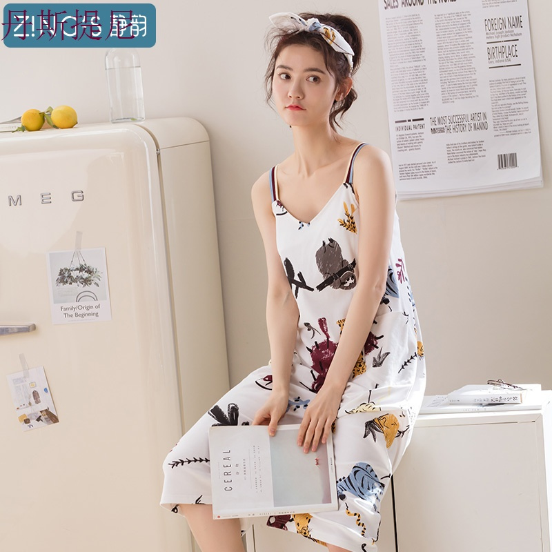 2018睡衣女夏纯棉薄款可两穿带睡裙可爱卡通女人宽松家居服