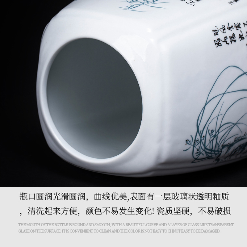 景德镇陶瓷器博古架小花瓶插花干花富贵竹中式家居客厅装饰品摆件 三维工匠 四方瓶三件套-梅+底座龙头支架高清大图