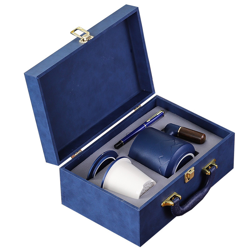 思唯美 商务伴手礼节庆礼盒 霁蓝办公杯手提盒(杯子+笔)