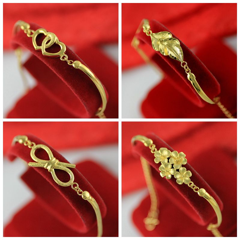 金满多 镀24k金甜美爱心连心学生手链女仿黄金欧币金手环带延长链送女朋友老婆情人节七夕生日礼物