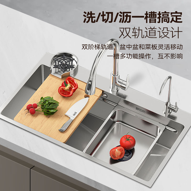 SEREN HOME赛恩卫浴蜂窝压纹水槽大单槽洗菜盆防刮耐磨洗碗槽双阶梯水槽高清大图