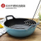 网红款珐琅锅头盔锅双耳铸铁炒锅不粘锅平底家用搪瓷炒菜锅电磁炉|24CM[月光蓝亮面内黑]带木盖手套隔热垫油漏架