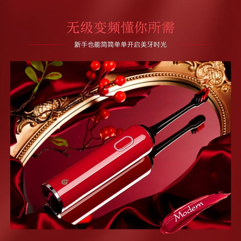 拜尔(BAIR)电动牙刷小白001声波充电式款全自动软毛男女情侣 红色高清大图