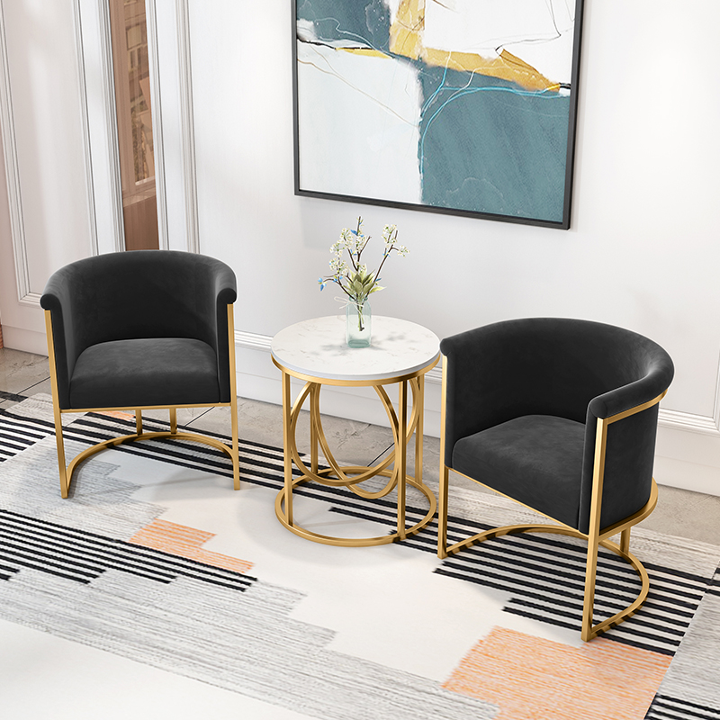 三金鑫 北欧单人沙发椅设计师服装店商务休闲椅售楼处接待洽谈桌椅组合 1茶几+2沙发《黑色绒布》