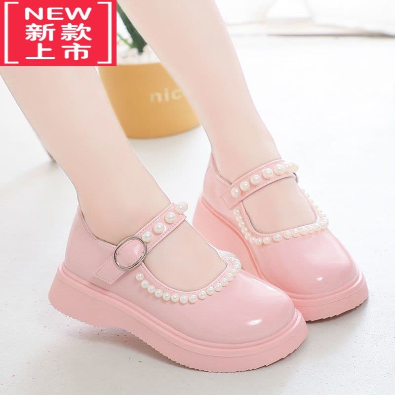 可莉允女童公主鞋2022春季新款时尚小皮鞋蝴蝶结中大童女孩超轻跳舞鞋运动休闲鞋图片