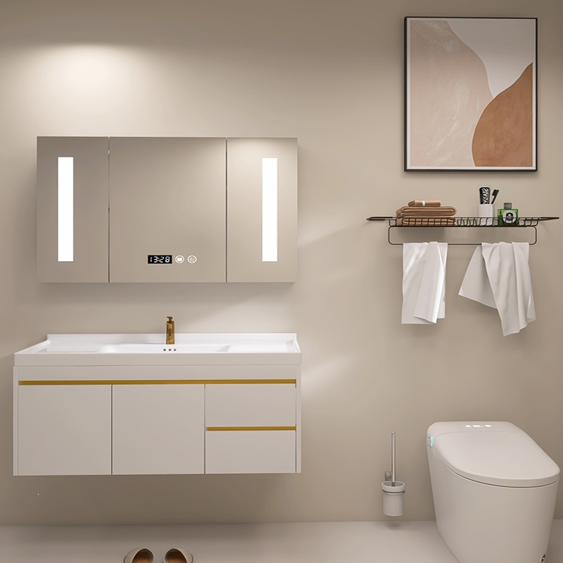 定制轻奢浴室柜组合木卫生间洗脸盆现代简约陶瓷洗古达手池洗漱台智能