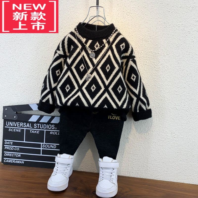 可莉允男童加绒毛衣秋冬款2022新洋气小童宝宝针织打底冬季儿童加厚线衣图片