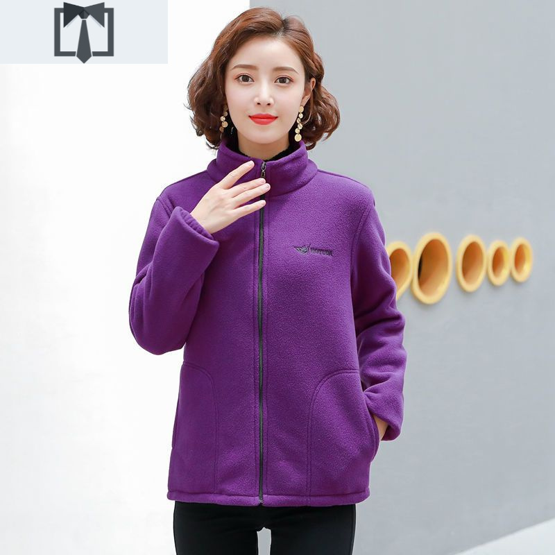 suntek中老年女装秋冬加厚摇粒绒开衫卫衣上衣外套休闲大码抓绒衣妈妈