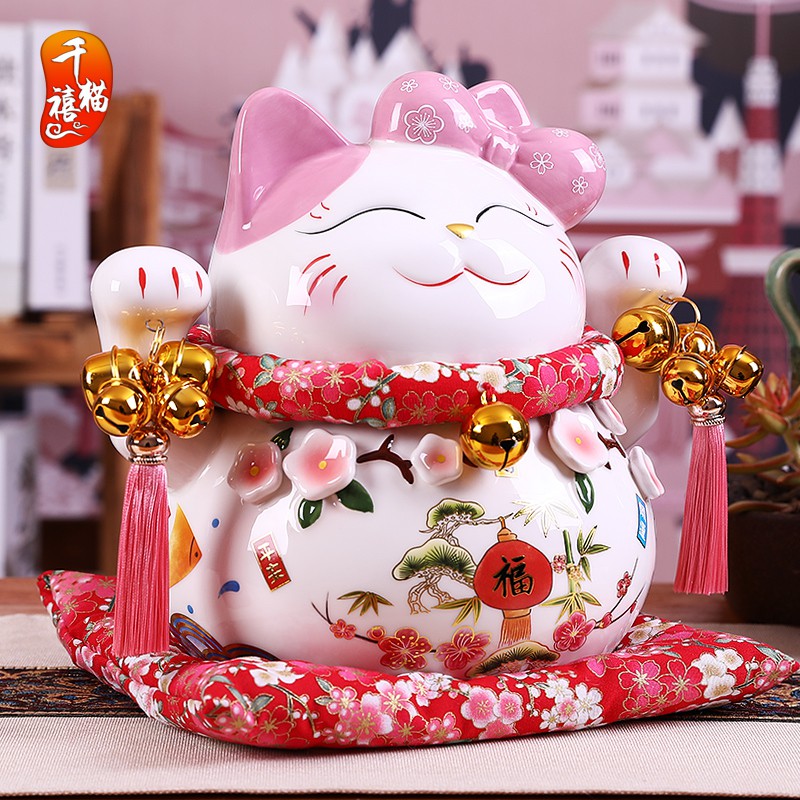 猫存钱罐店铺开业摆件大号粉色储蓄罐家居客厅小号姻缘桃花猫 三维工匠 7寸发财猫猫高清大图