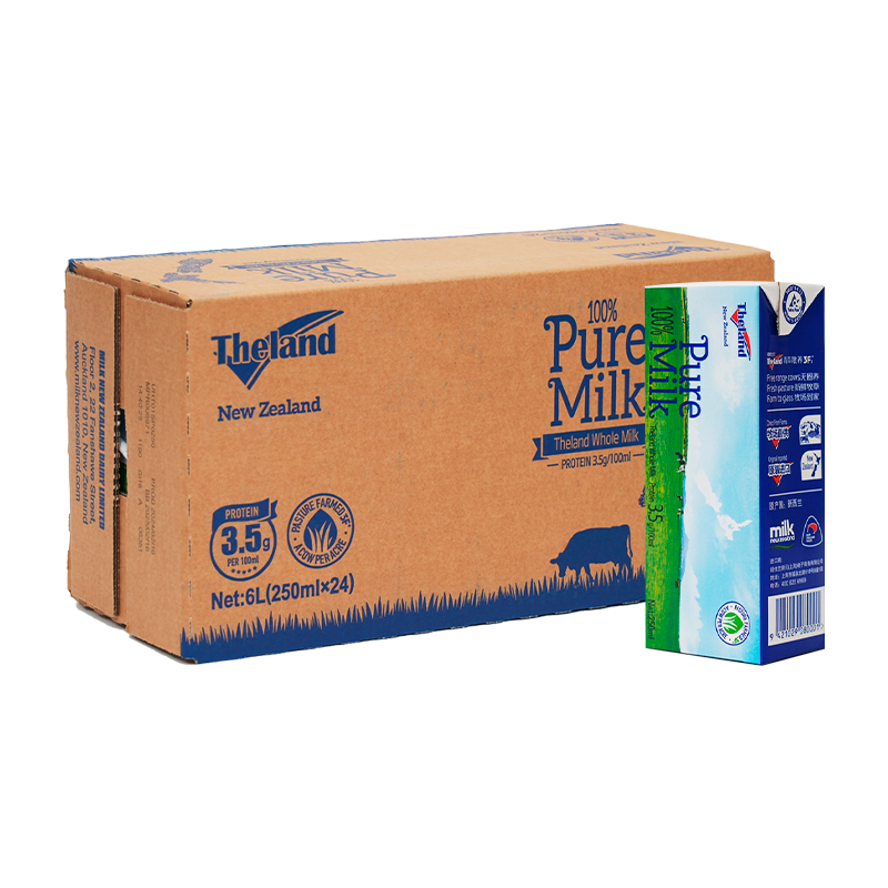 纽仕兰Theland新西兰进口3.5g蛋白质高钙全脂纯牛奶250ml*24盒家庭装高清大图