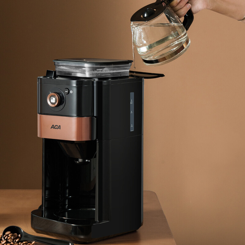 北美电器aca咖啡机全自动研磨咖啡粉豆两用多功能美式滴漏家用型黑色