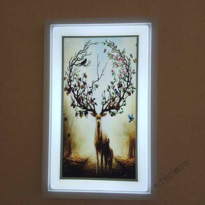 苏宁放心购 壁灯led 壁画灯 现代新中式带画壁灯客厅卧室走廊过道创意画灯 超薄 小号【鹿】12W三色