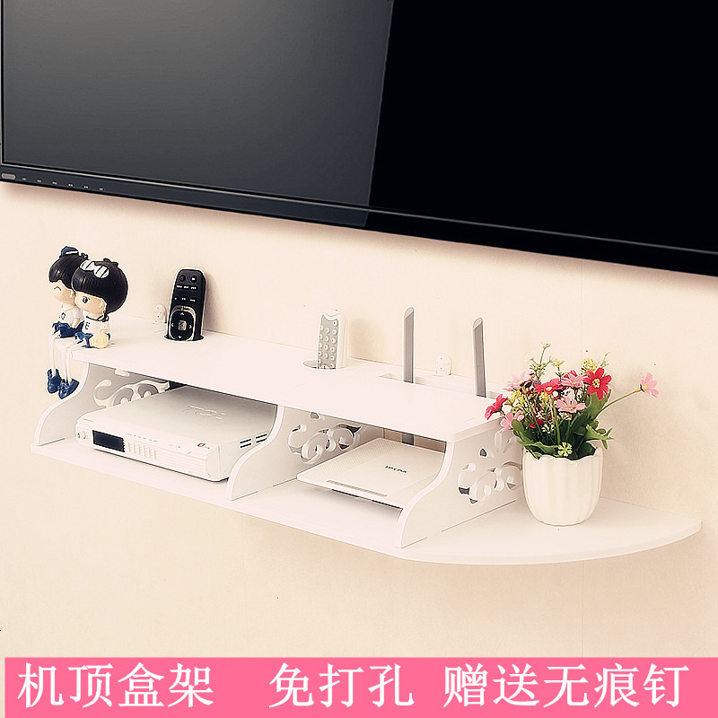 机顶盒置物架电视背景装饰壁挂墙上路由器架子客厅墙壁收纳免打孔