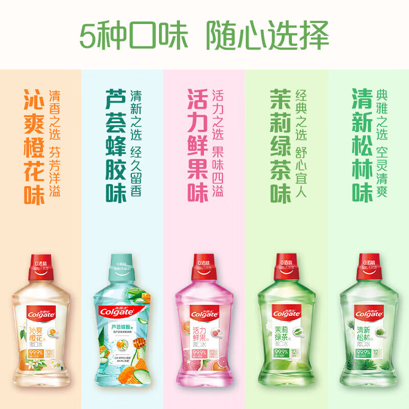 高露洁(Colgate)茉莉绿茶漱口水含氟漱口水深层清洁去口臭清新无酒精 500ml高清大图