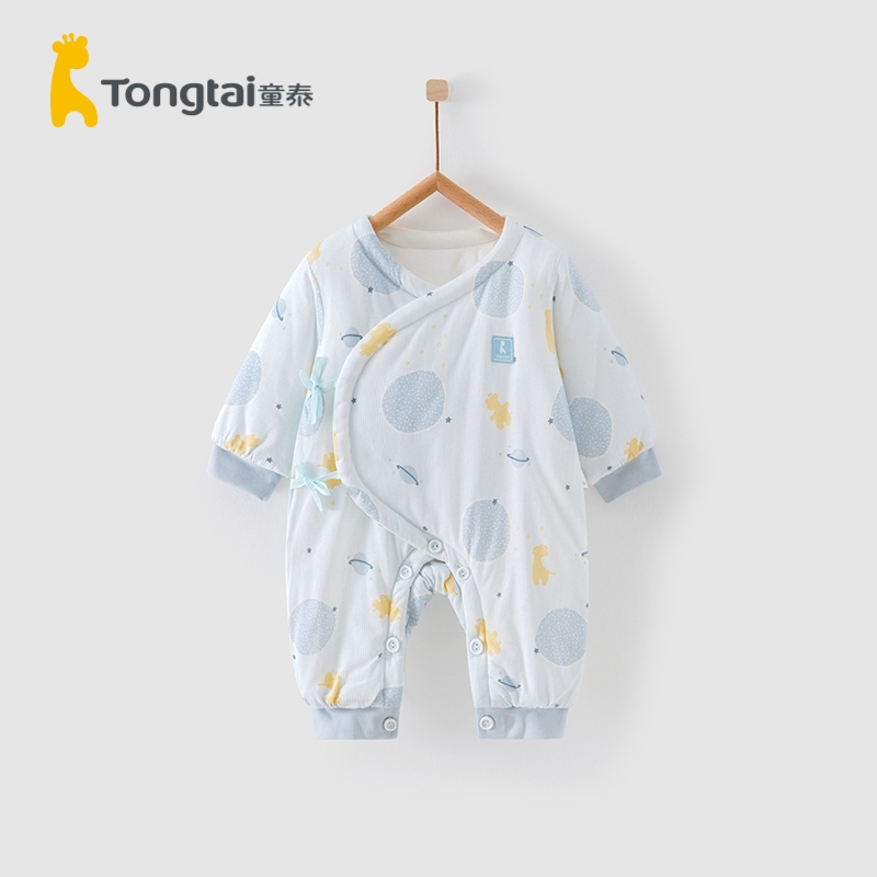 童泰(TONGTAI)秋冬0-6个月新生婴儿棉蛤衣男女宝宝斜襟系带纯棉夹棉连体衣小童宝宝连体衣