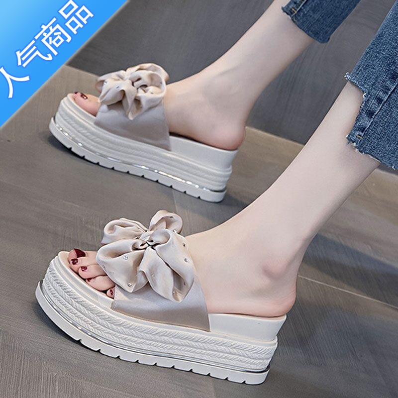 SUNTEK凉拖鞋女外穿时尚2023新款夏季松糕厚底坡跟高跟防滑沙滩一字拖鞋