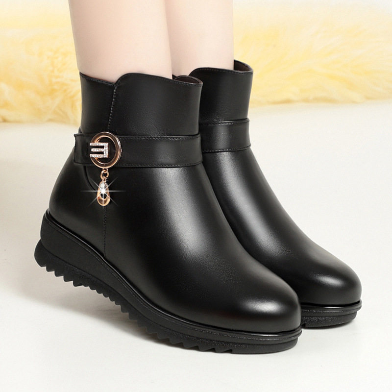 棉靴女冬季加绒保暖短靴女靴子橡胶底加厚中年平底妈妈棉鞋女鞋_1