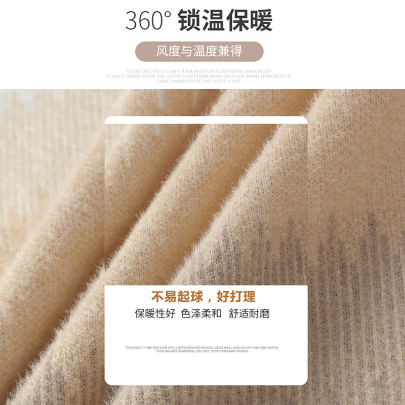 啄木鸟2024秋冬季新款圆领毛衣男士水貂一体绒加绒针织打底衫线圆高清大图