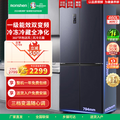容声（Ronshen）460升十字四门对开门一级能效变频大容量超薄风冷无霜电冰箱BCD-460WD12FPA