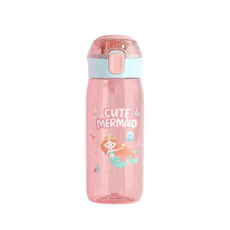 小浣熊儿童水杯大容量运动防摔水壶儿童活力吸管杯粉色630ml
