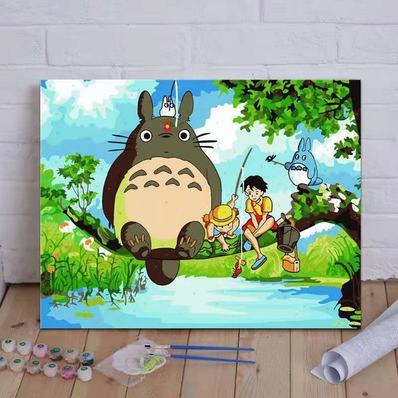 画动漫卡通手绘油画学校幼儿园装饰画g106哆啦a梦4050画布颜料画笔无