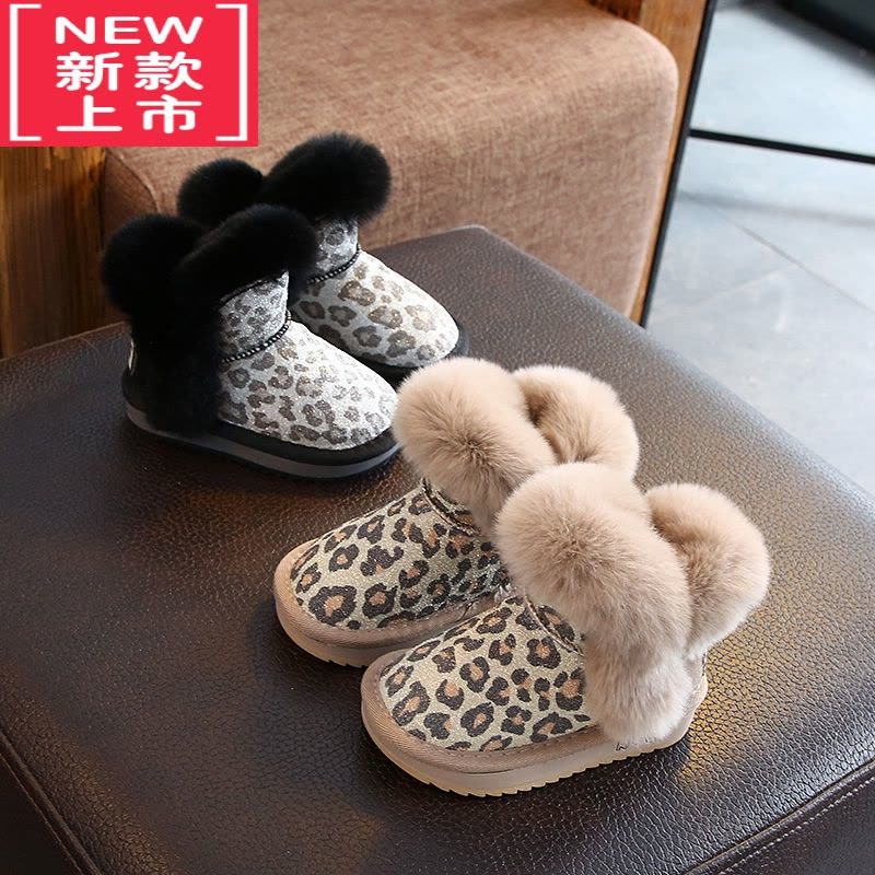 可莉允女童雪地靴豹纹儿童靴子加绒加厚新款冬季男童棉靴宝宝冬鞋毛毛鞋图片