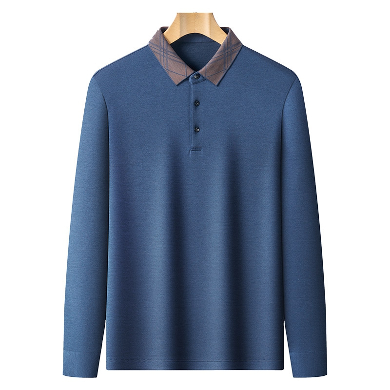 恒源祥长袖T恤男士含羊绒体恤翻领宽松中老年商务POLO衫爸爸秋装高清大图