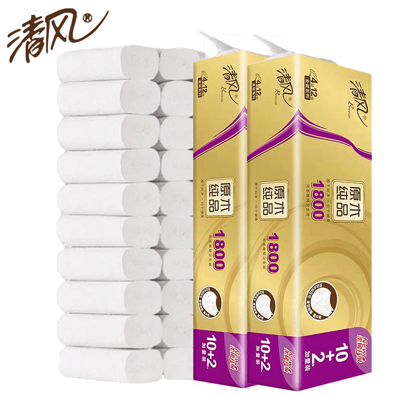 清风金装4层无芯大卷卫生纸卷筒纸家用餐巾纸厕所纸擦手纸4层加图片