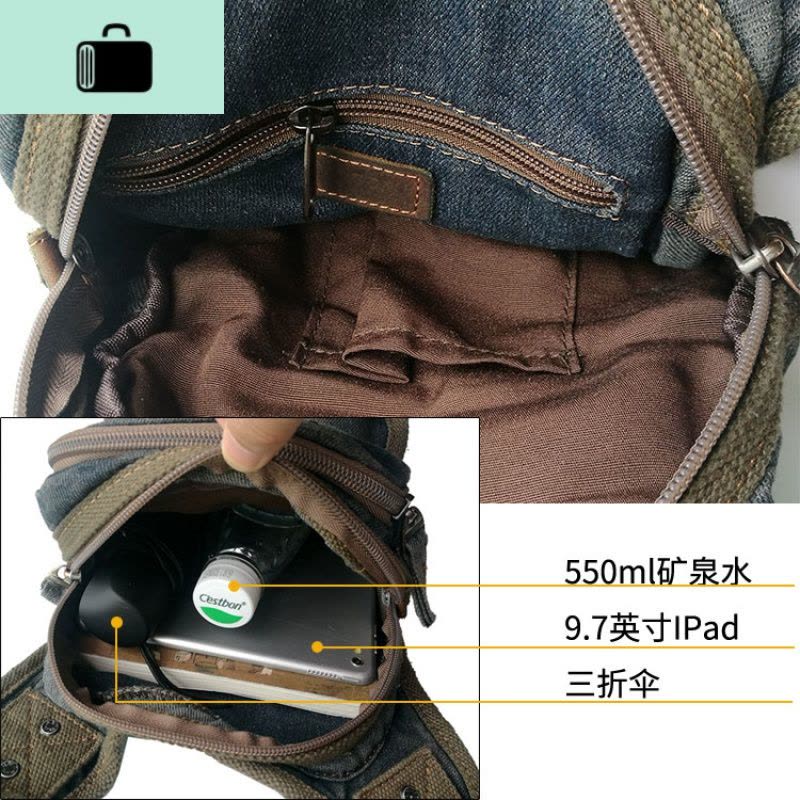 牛仔单肩包男复古帆布斜挎包旅游随身包牛仔布街头潮流小背包跨包NEW LAKE 复古蓝男士斜挎包图片