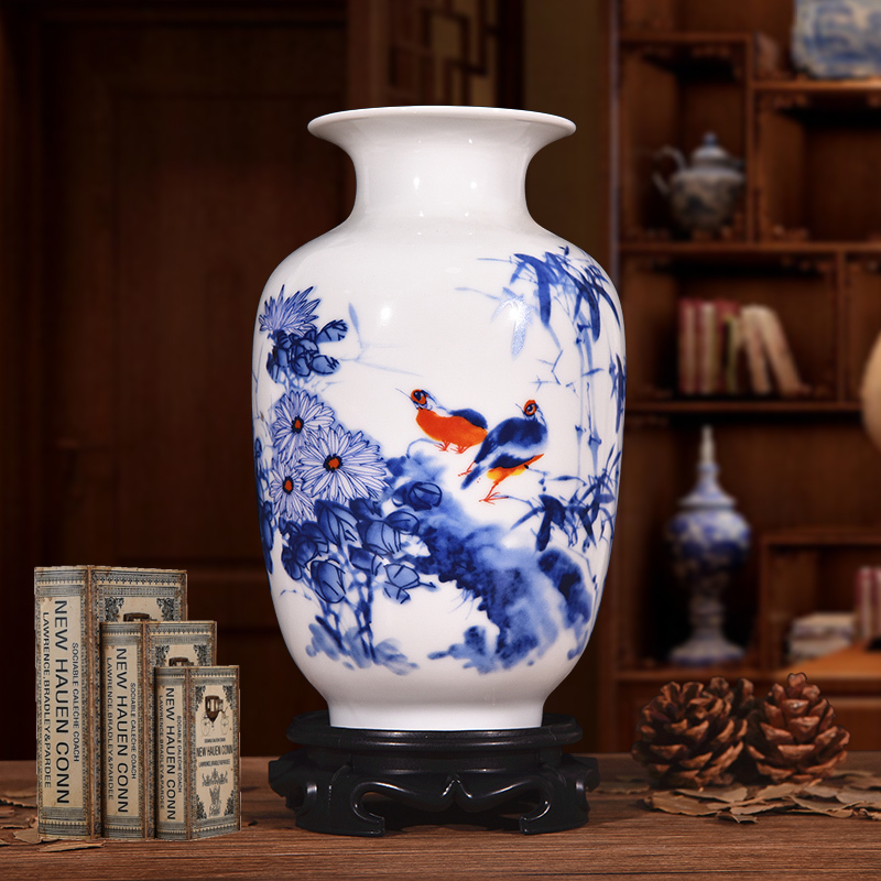家居白色小花瓶插花陶瓷器现代客厅电视柜装饰工艺品摆件-雪景冬瓜瓶送底座