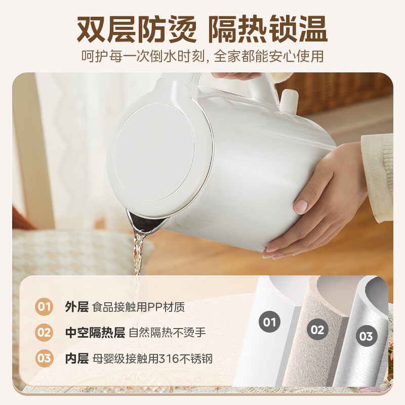 美的(Midea)电热水壶MK-SH20M320-PRO 316L不锈钢烧水壶电水壶热水壶食品级自动断电2升大容量开水壶