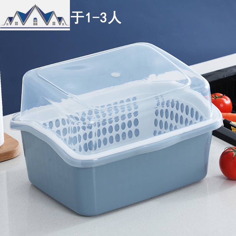 装碗筷收纳盒放碗箱沥水碗架厨房家用带盖碗盆碗碟置物架塑料碗柜 三维工匠高清大图