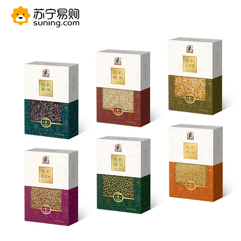 塞翁福 粮谷物语有机杂粮6盒装2400g(有机糙米 有机黑米 有机黄小米 有机绿豆 有机燕麦 有机玉米碴)