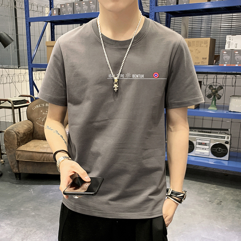 夏季男士短袖t恤男装棉质男生体恤宽松休闲潮牌衣服莎丞 3051深灰色 M