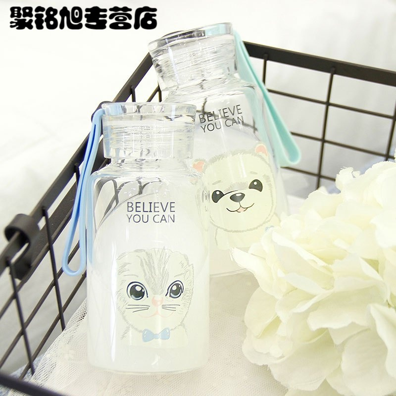 300ML-480ML韩国可爱文艺清新简约卡通玻璃杯便携随手创意女学生水杯子夏天萌水杯杯具生活日用家居器皿