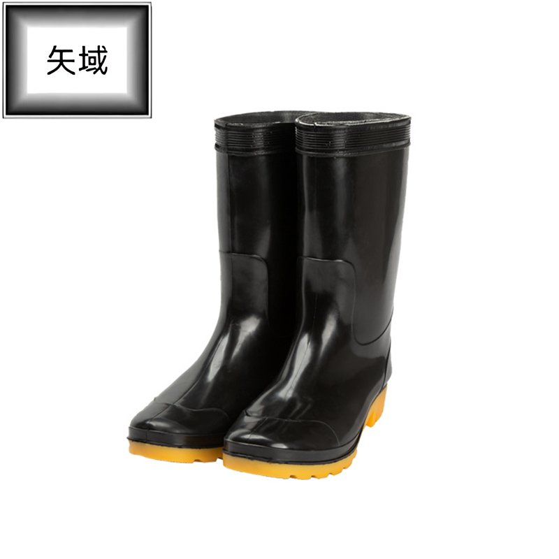 雨鞋pvc防滑防水鞋男黑色加厚耐磨劳保工地胶鞋雨靴高清大图