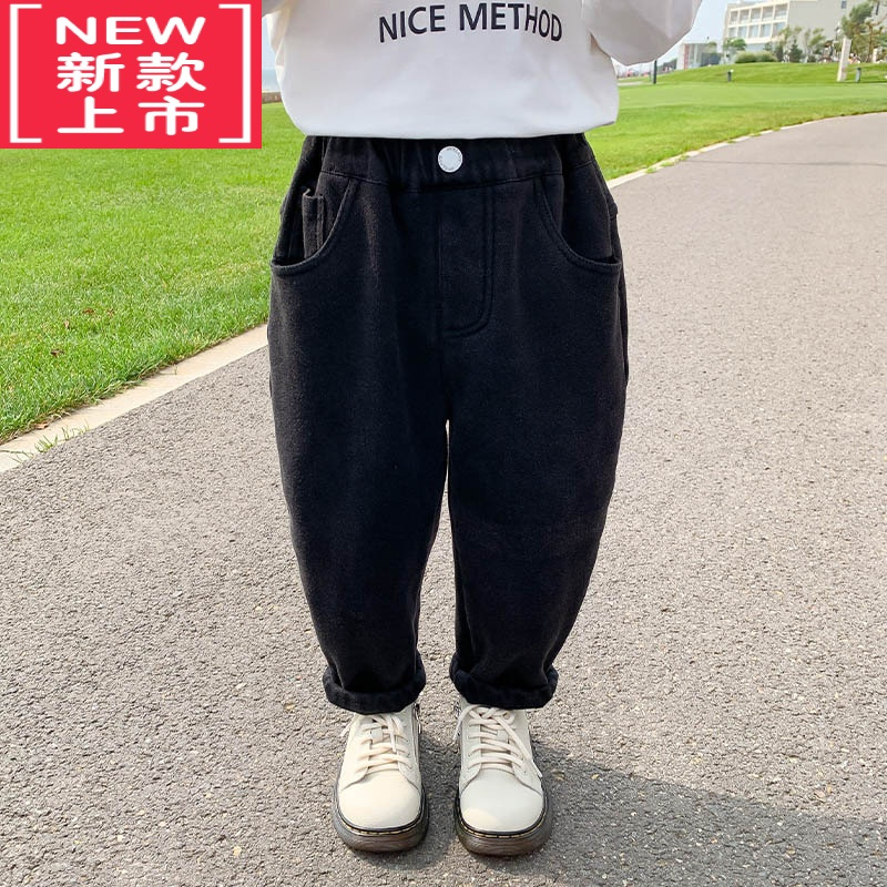 可莉允儿童加绒裤子秋冬男童一体绒牛仔裤冬季加厚小童冬装保暖宝宝薄绒保暖裤