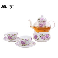 鼎亨花茶壶玻璃耐热水果茶壶套装陶瓷下午茶茶具家用简约耐高温茶