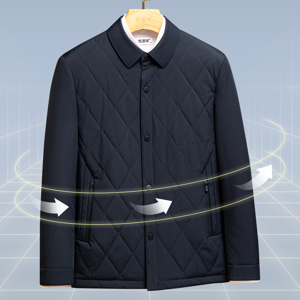 恒源祥翻领棉衣2024年秋冬新款高档休闲棉服中老年爸爸棉夹克外外高清大图