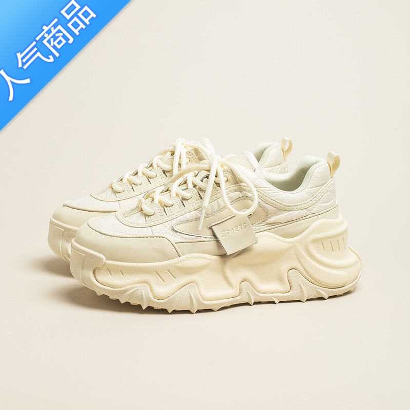 SUNTEK网红老爹鞋女夏季薄款透气2023新款厚底增高小白鞋休闲运动鞋高清大图