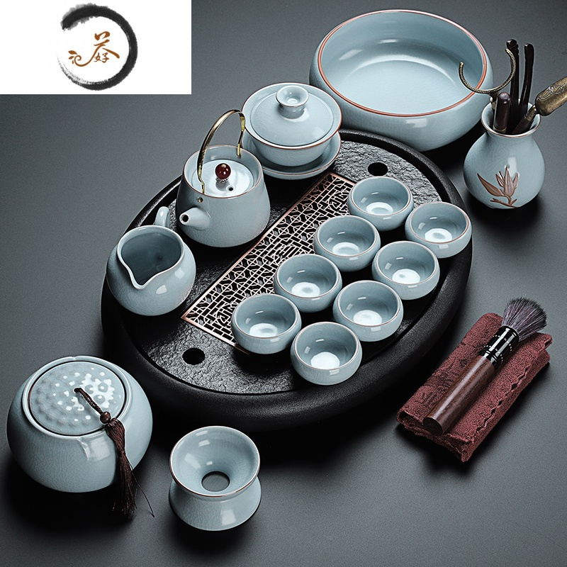 haoyangdao汝窑功夫茶具套装家用中式瓷器轻奢陶瓷茶杯泡茶办公室功夫