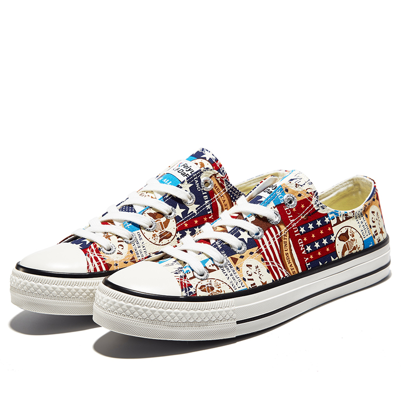 FEIYUE/飞跃女鞋帆布鞋男新款韩版百搭复古休闲鞋港味涂鸦潮流板鞋2181高清大图