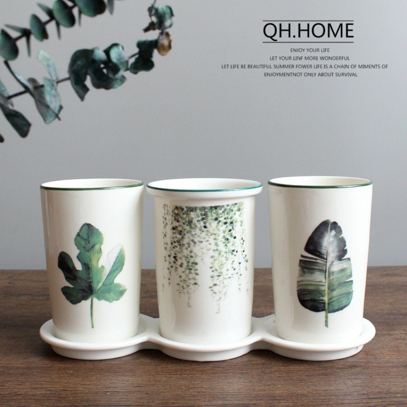 北欧绿植陶瓷洗漱杯情侣漱口杯套装一对牙刷杯牙洗漱杯
