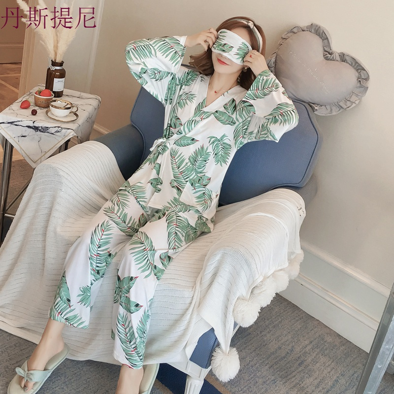睡衣女秋纯棉长袖韩版清新学生和服甜美夏季可外穿家居服两件套装