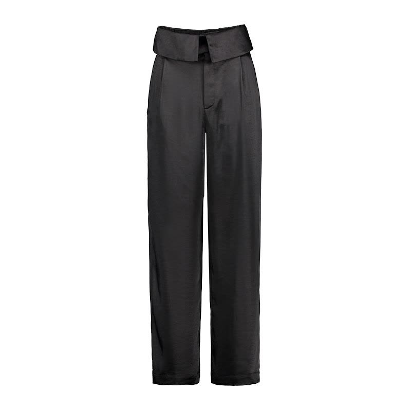 逸阳女裤2020春季新款阔腿裤女花苞腰宽松直筒梭织黑色显瘦长裤女图片